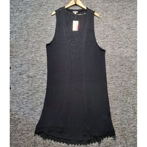 NWT Bongo Plus Cardigan Vest Women 2X Black Pointelle Sheer Longline Duster Boho